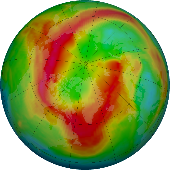 Arctic ozone map for 21 February 1990